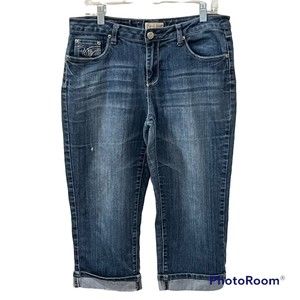 Earl JeansWomens Embroidered Stretch Denim Cropped Pants Flap Pockets Size 10